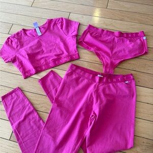 Savage X Fenty Hot Pink Crop Top & High-Waist Brief & Leggings Set